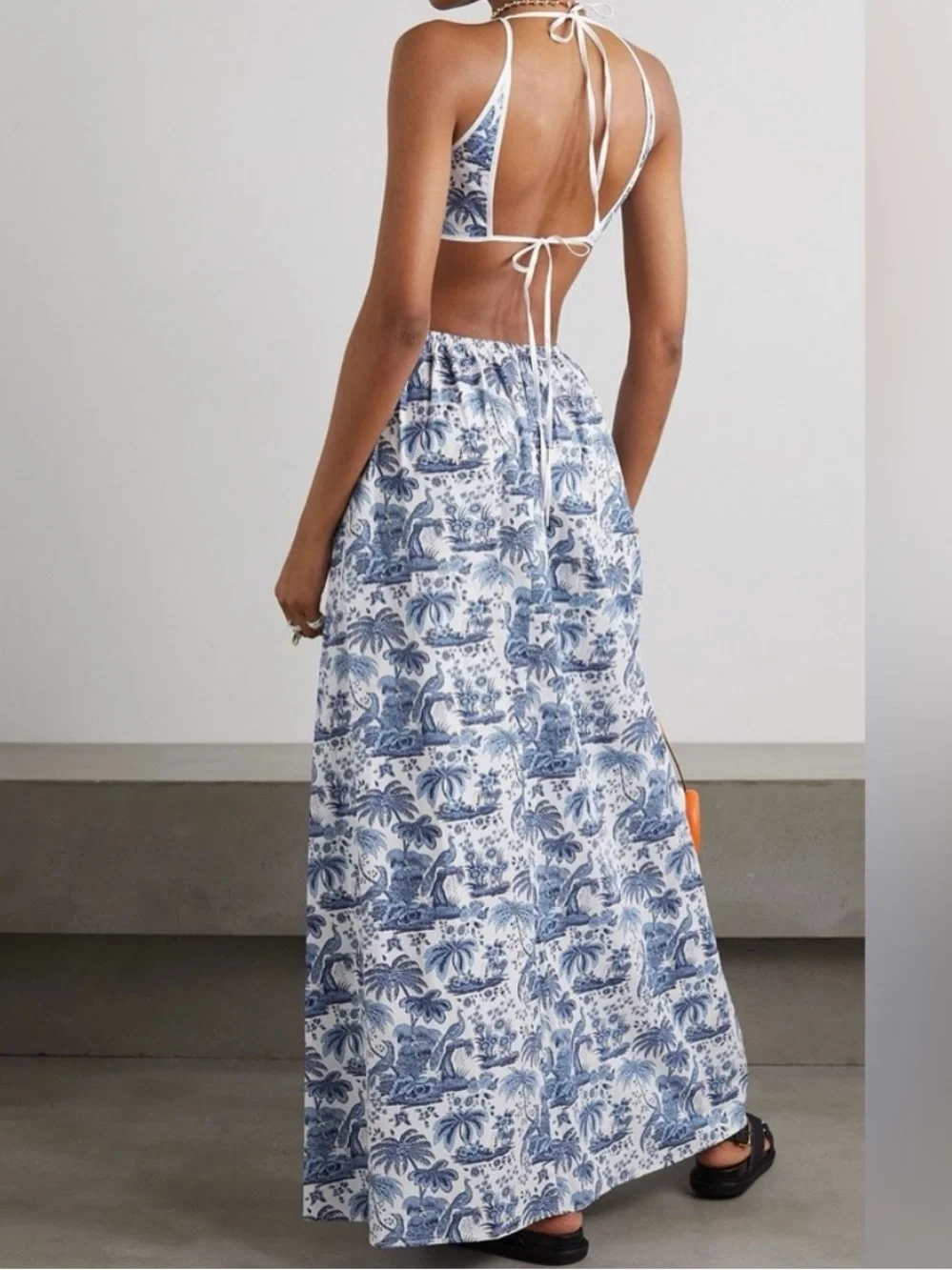 STAUD blue and white wrap dress - Picture 4 of 5